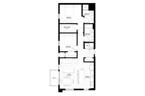 Floor plan for 2 beds, 2 baths, 1090 sqft